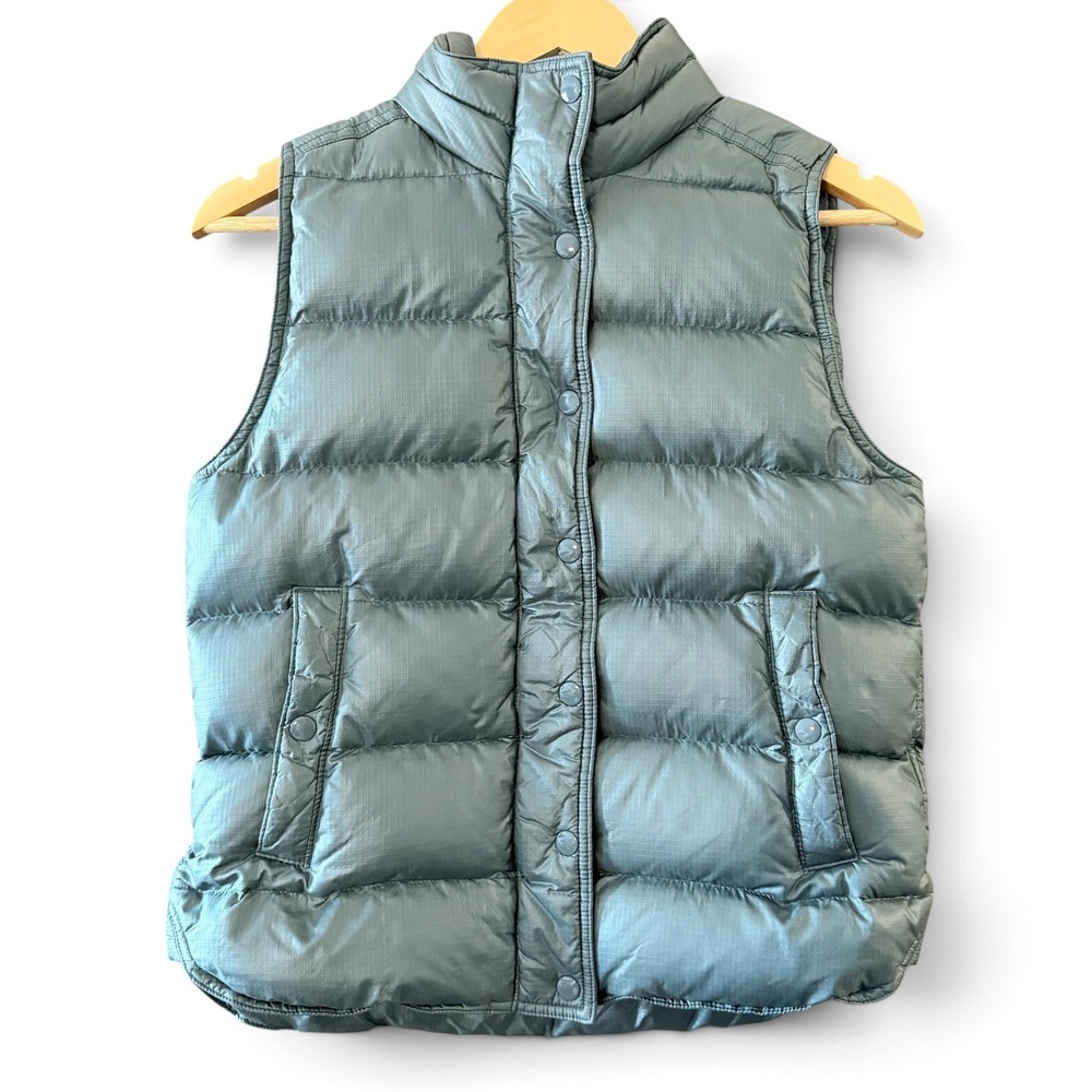 J.Crew Small Shiny Down Puffer Vest Green B1160 Ripstop Nylon Quilted Winter